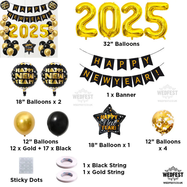 2025 happy new years eve 32 inch balloons 38pcs set