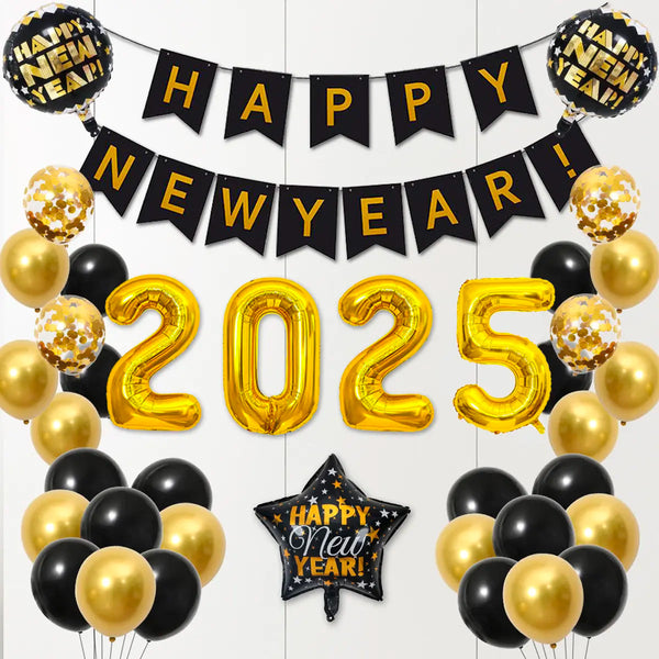 2025 New Years Eve Balloons Decorations Set ~ Large Happy New Year NYE 2025 Balloons