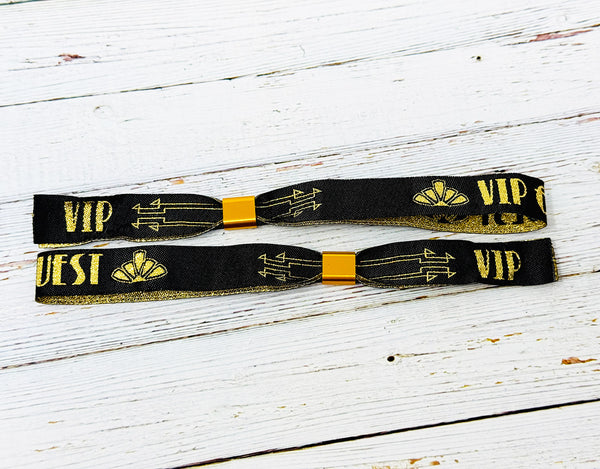 VIP GUEST Black / Gold Gatsby Festival Party Woven Fabric Wristbands