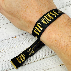 VIP GUEST Black / Gold Gatsby Festival Party Woven Fabric Wristbands