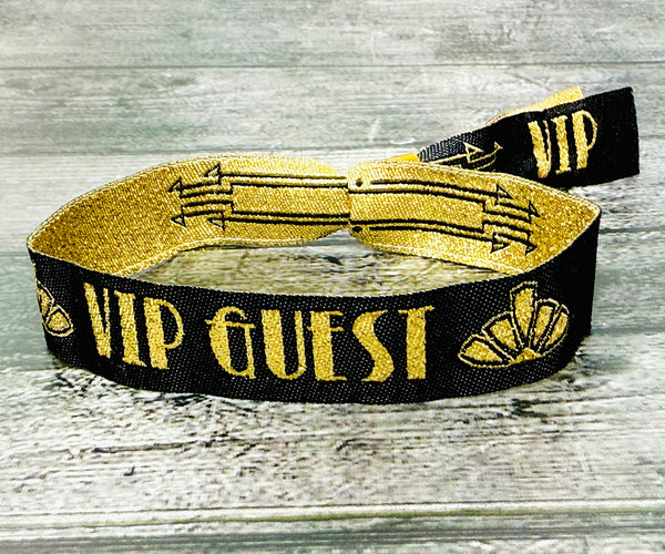 VIP GUEST Black / Gold Gatsby Festival Party Woven Fabric Wristbands