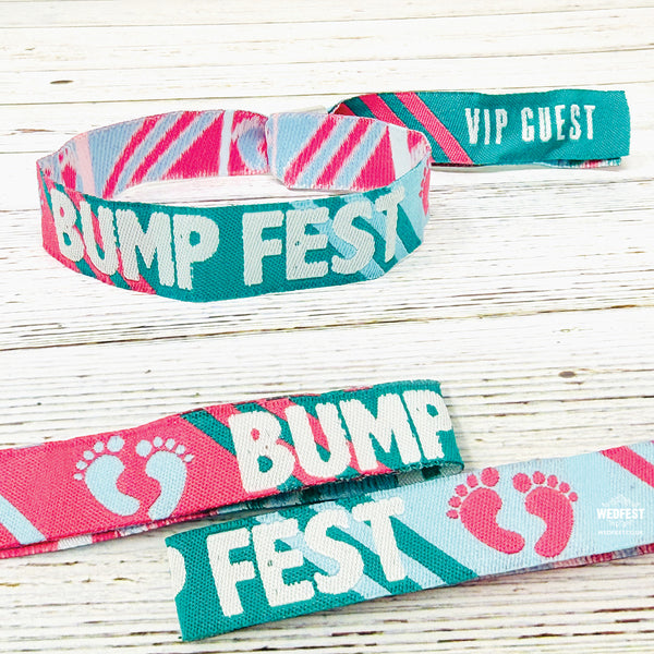 bumpfest festival theme baby shower gender reveal party wristbands