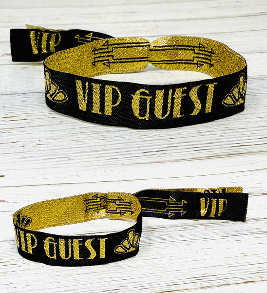 VIP GUEST Black / Gold Gatsby Festival Party Woven Fabric Wristbands