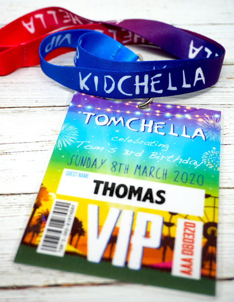 kidchella childrens birthday party festival vip pass lanyard favours