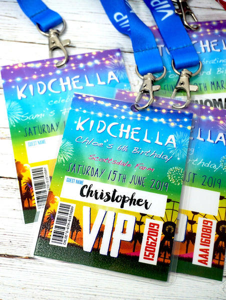 kidchella childrens birthday party vip pass festival lanyard invitation