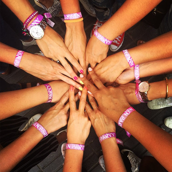 Hen Party Festival Style Wristbands in Rose Gold, Pink & Purple