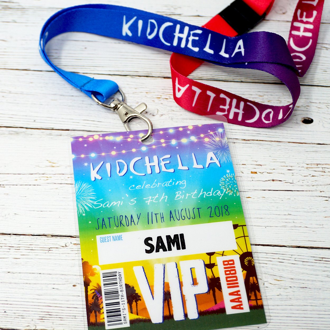 kidchella kids birthday party vip pass festival lanyard invitation