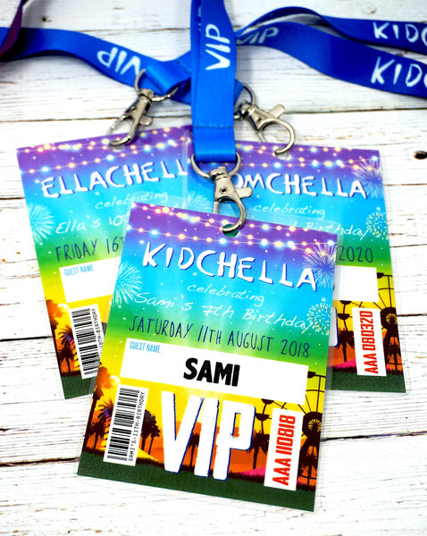 festival themed kids childrens birthday party vip pass lanyard invitation