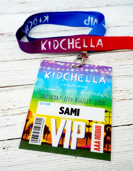 kidchella festival themed childrens birthday party lanyards